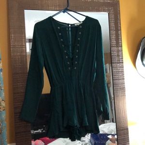 Deep Emerald Green lace up romper